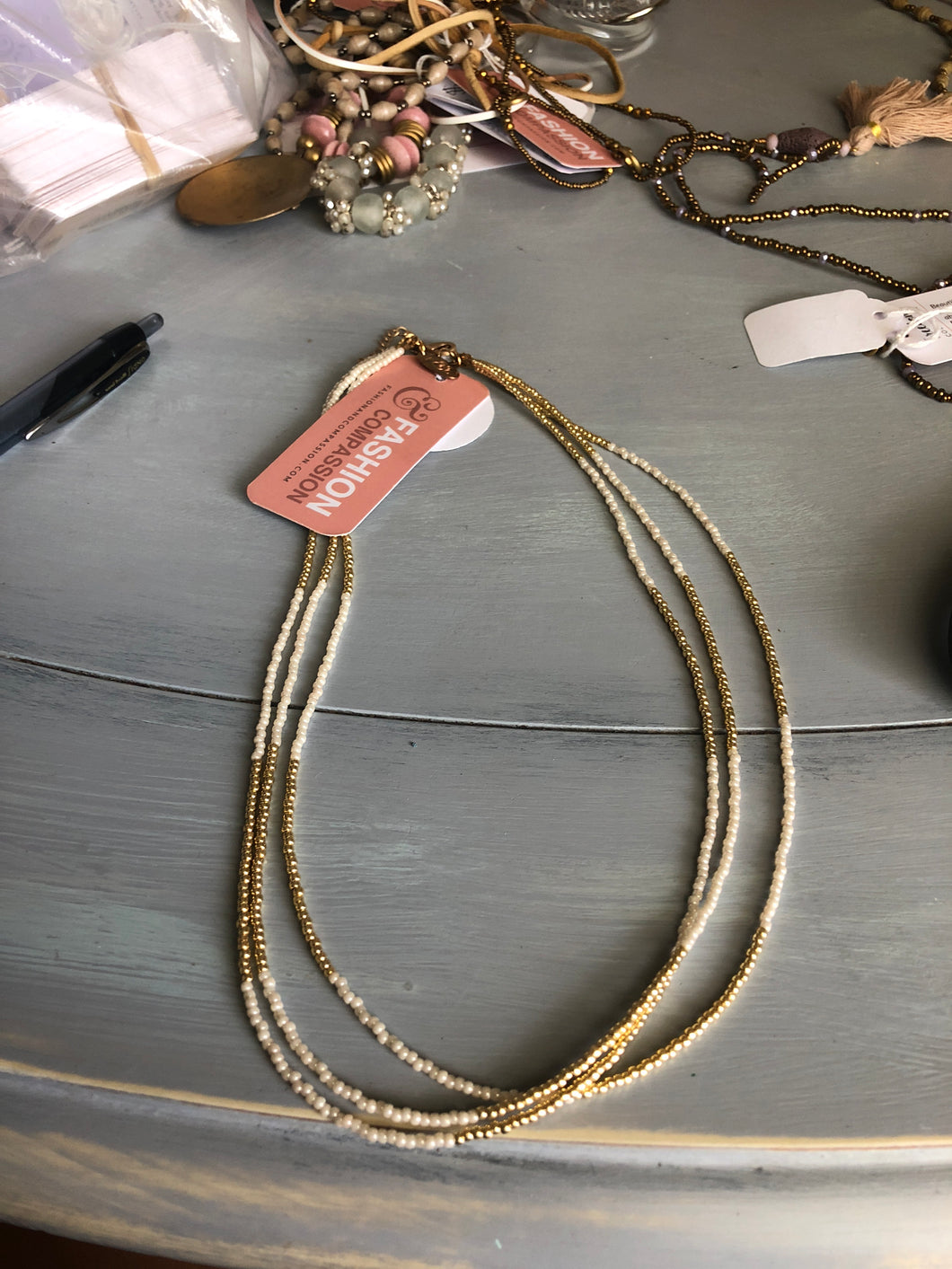 Triple Gold/White Necklace